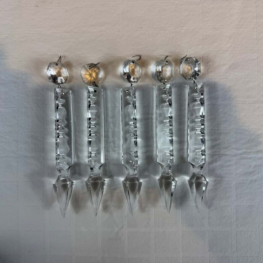Clear Faceted Crystal Chandelier Prism Drops w/ Octagon Connector 6" (5 Pack)